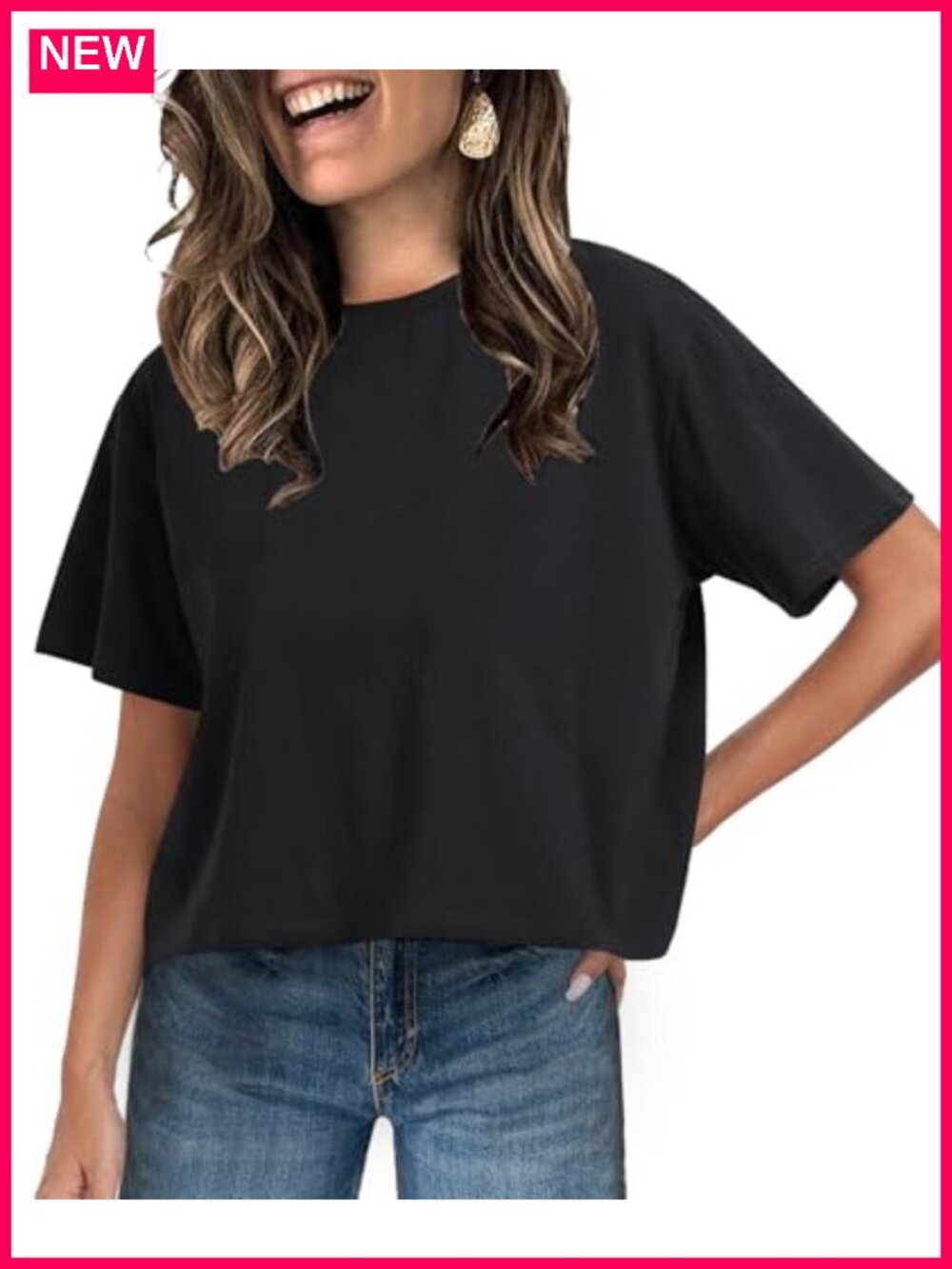 Womens Cropped T-Shirt Short Sleeve Casual Crew Neck Solid Basic Tee Summer